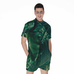 Tropical Green Leaves Print Men's Rompers
