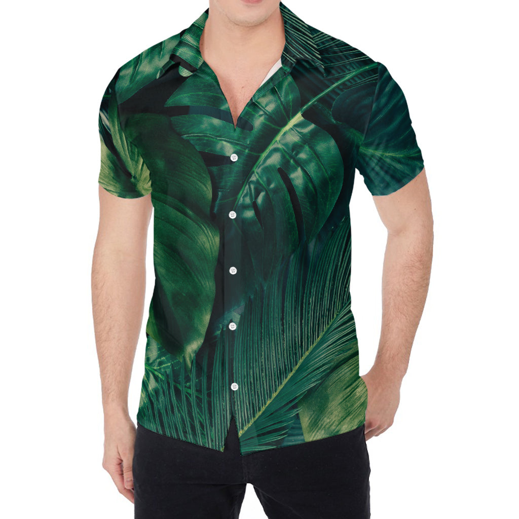 Tropical Green Leaves Print Men's Shirt