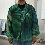 Tropical Green Leaves Print Men's Shirt Jacket