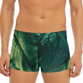 Tropical Green Leaves Print Men's Short Boxer Briefs