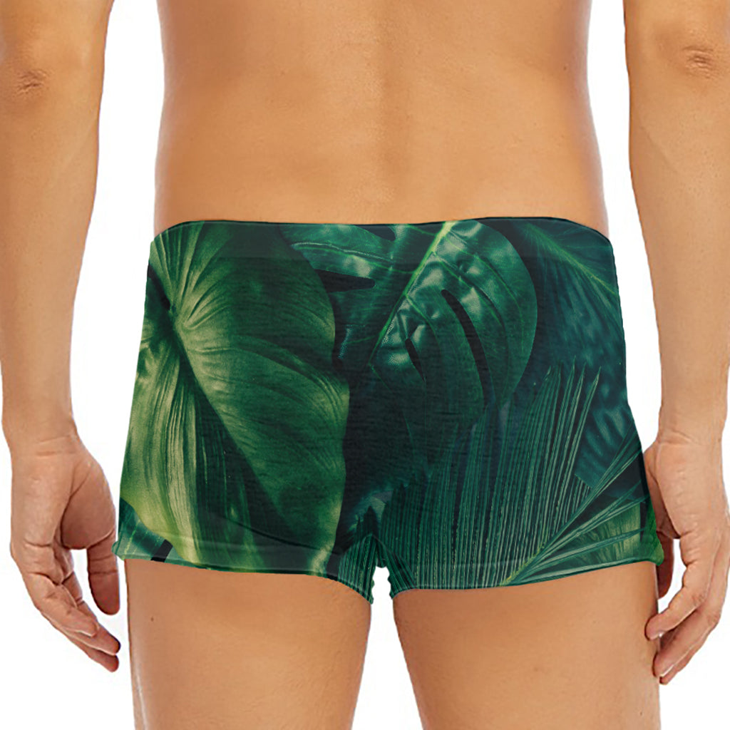 Tropical Green Leaves Print Men's Short Boxer Briefs