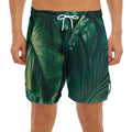 Tropical Green Leaves Print Men's Split Running Shorts