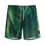 Tropical Green Leaves Print Men's Sports Shorts