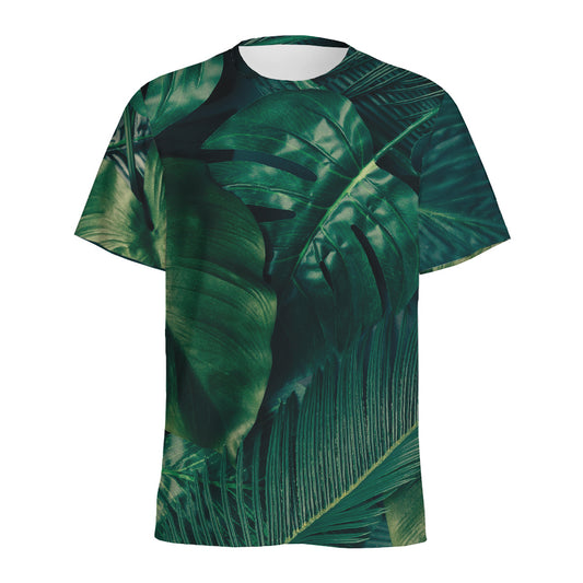Tropical Green Leaves Print Men's Sports T-Shirt
