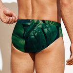 Tropical Green Leaves Print Men's Swim Briefs