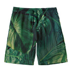 Tropical Green Leaves Print Men's Swim Trunks