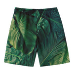 Tropical Green Leaves Print Men's Swim Trunks