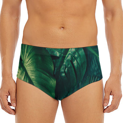 Tropical Green Leaves Print Men's Triangle Swim Briefs
