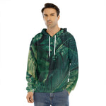 Tropical Green Leaves Print Men's Velvet Pullover Hoodie