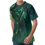 Tropical Green Leaves Print Men's Velvet T-Shirt