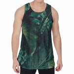 Tropical Green Leaves Print Men's Velvet Tank Top
