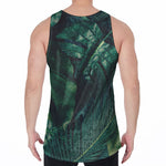 Tropical Green Leaves Print Men's Velvet Tank Top