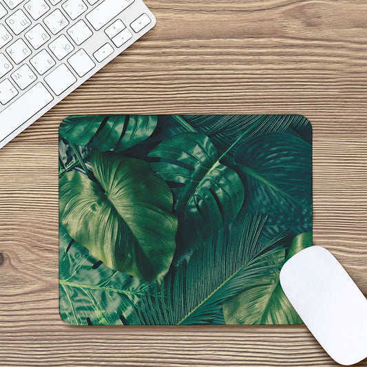 Tropical Green Leaves Print Mouse Pad