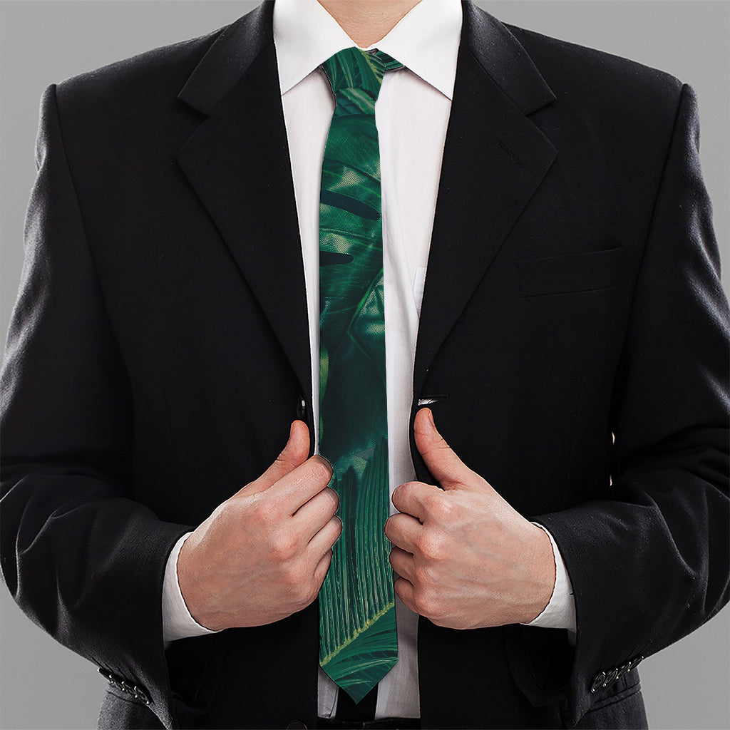 Tropical Green Leaves Print Necktie