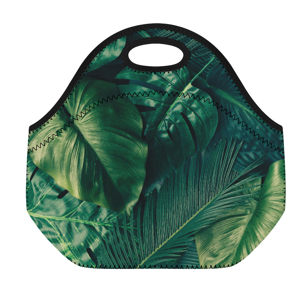 Tropical Green Leaves Print Neoprene Lunch Bag