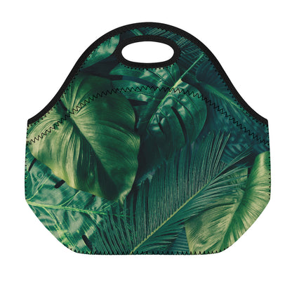 Tropical Green Leaves Print Neoprene Lunch Bag