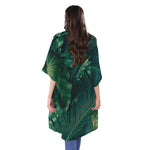 Tropical Green Leaves Print Open Front Beach Cover Up