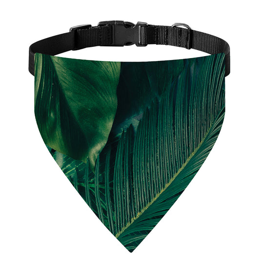 Tropical Green Leaves Print Over The Collar Dog Bandana
