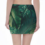 Tropical Green Leaves Print Pencil Mini Skirt