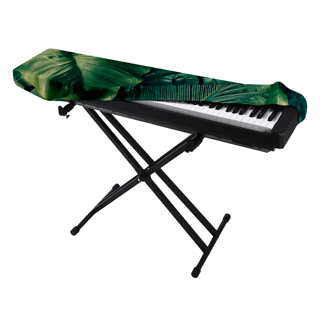 Tropical Green Leaves Print Piano Keyboard Cover