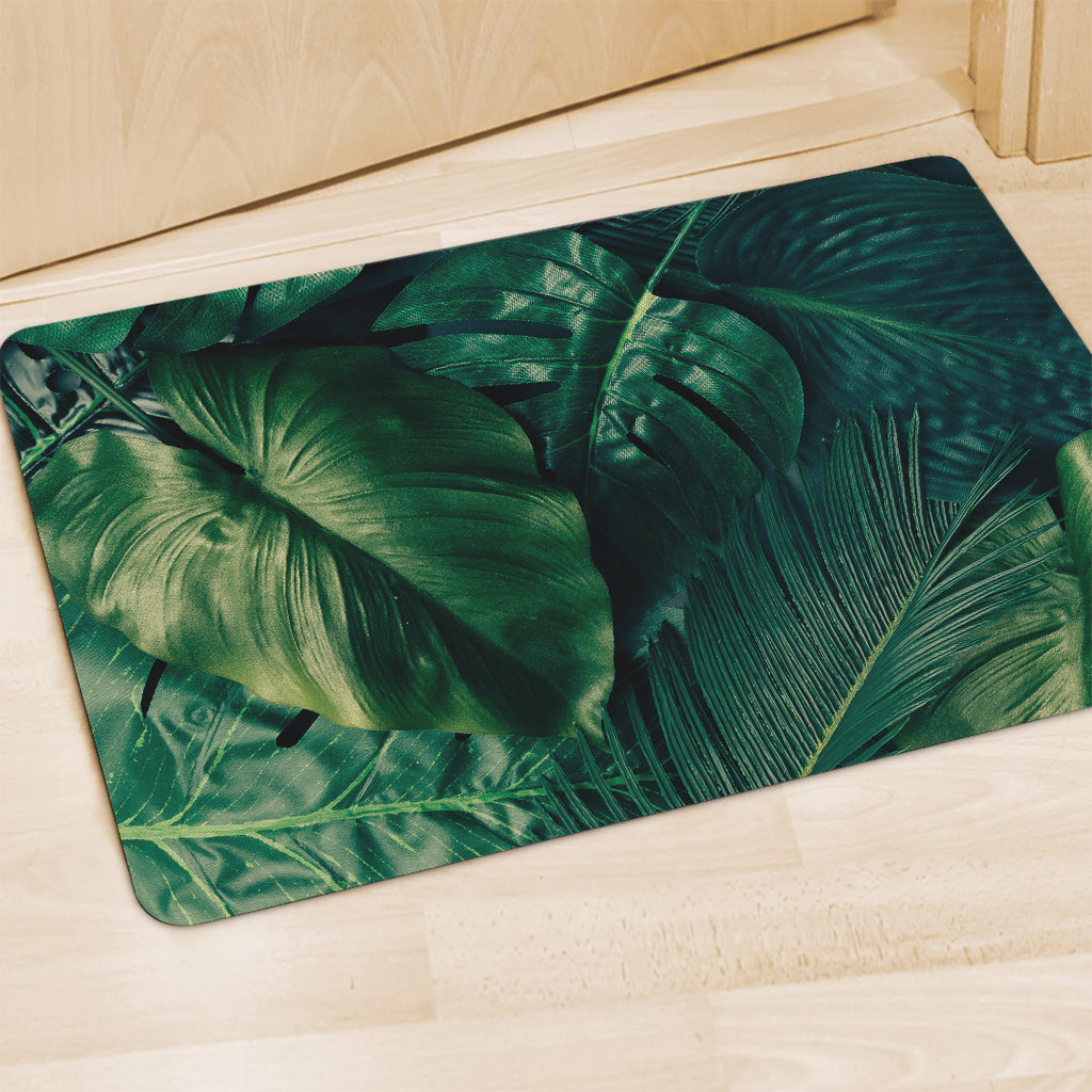 Tropical Green Leaves Print Polyester Doormat