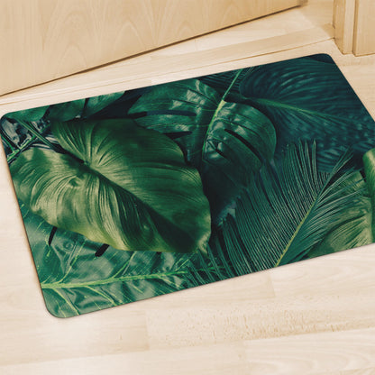 Tropical Green Leaves Print Polyester Doormat