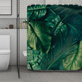 Tropical Green Leaves Print Polyester Shower Curtain