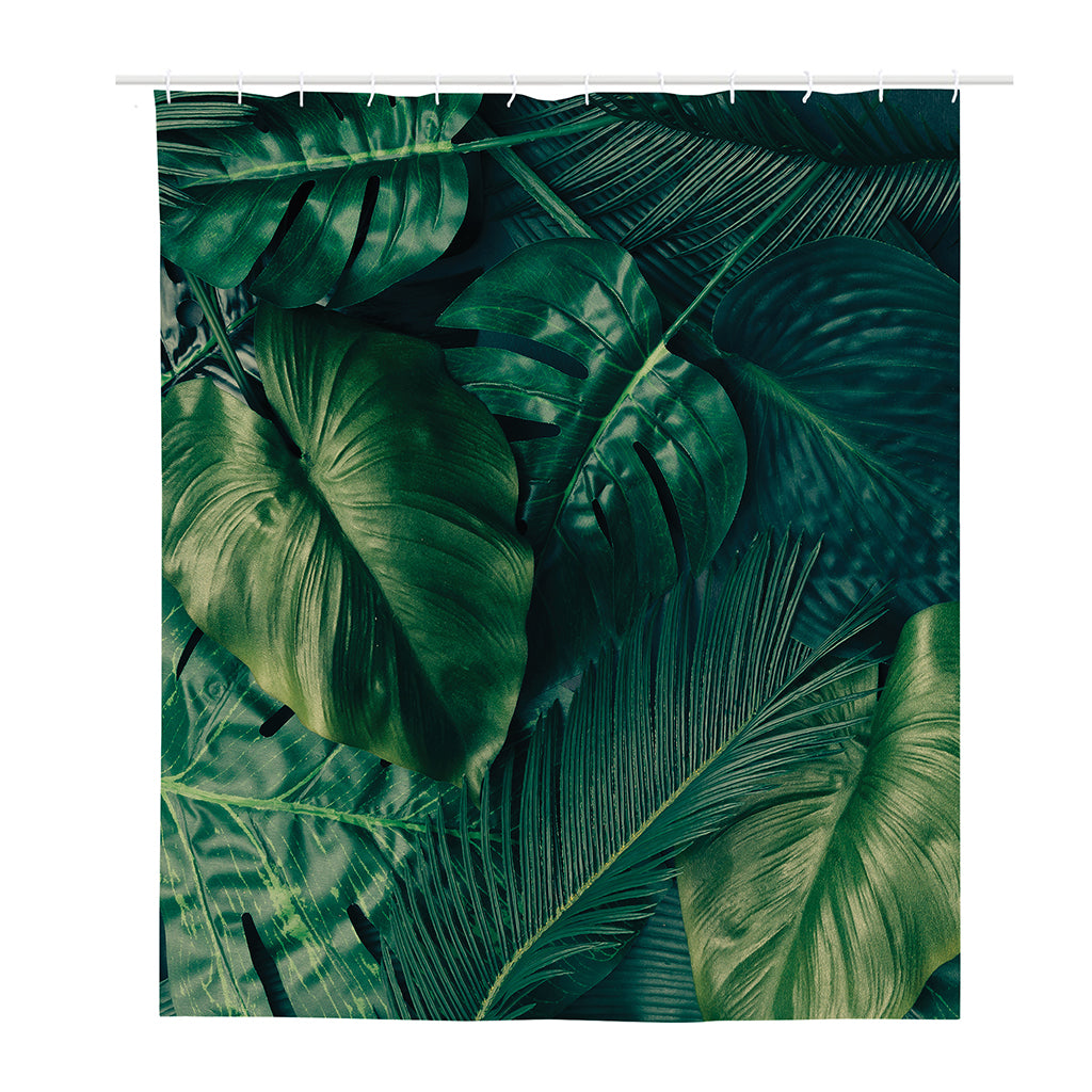 Tropical Green Leaves Print Polyester Shower Curtain