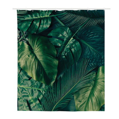 Tropical Green Leaves Print Polyester Shower Curtain