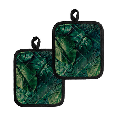 Tropical Green Leaves Print Pot Holders