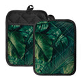 Tropical Green Leaves Print Pot Holders With Pocket