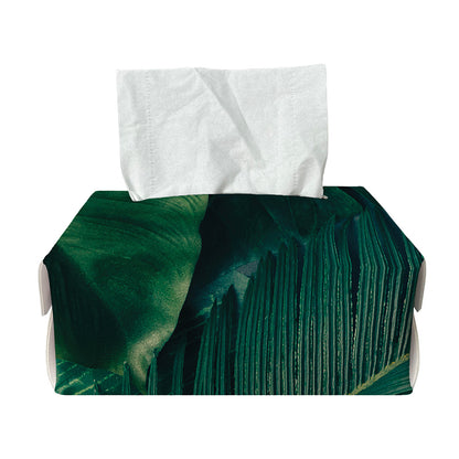 Tropical Green Leaves Print Rectangle Tissue Box Cover