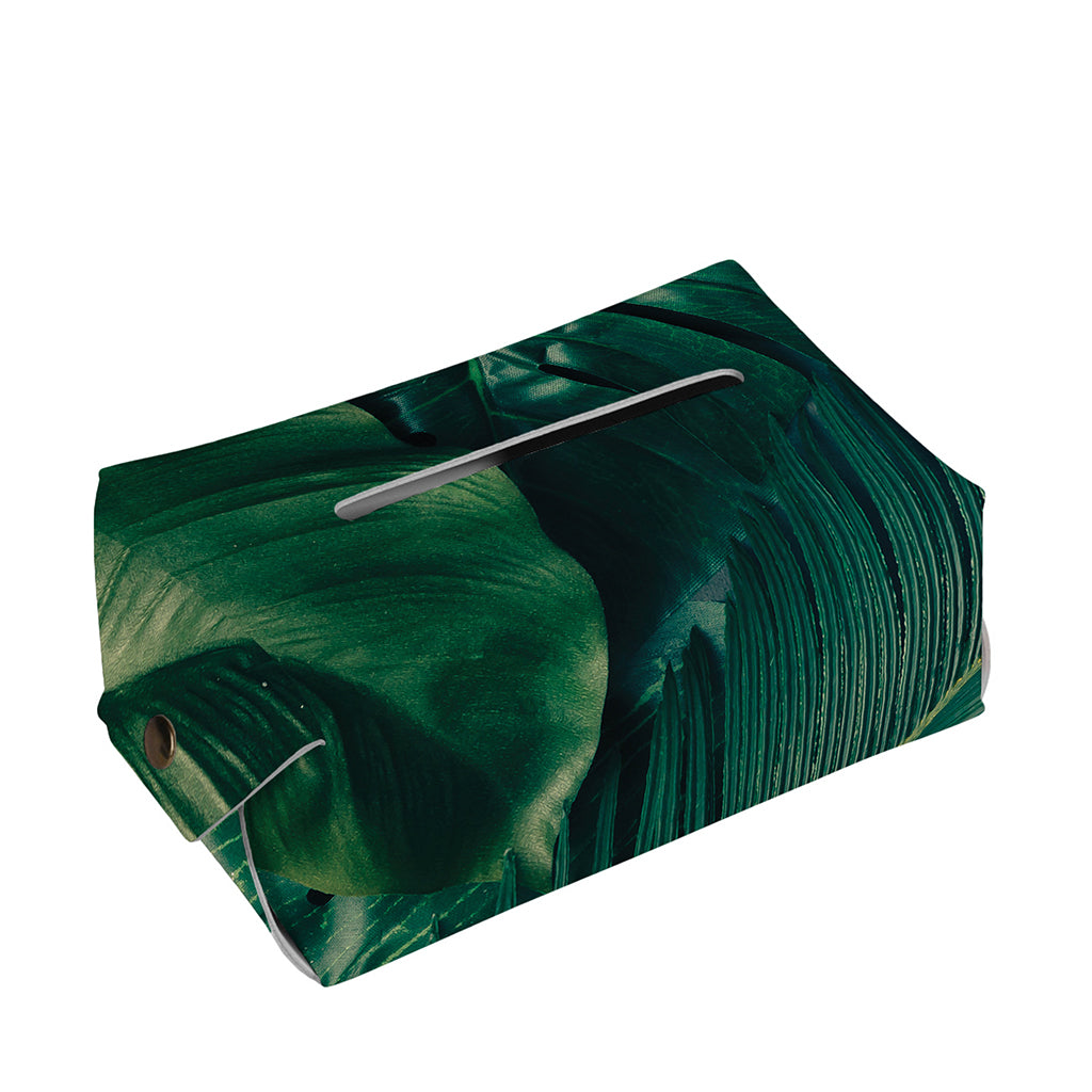 Tropical Green Leaves Print Rectangle Tissue Box Cover