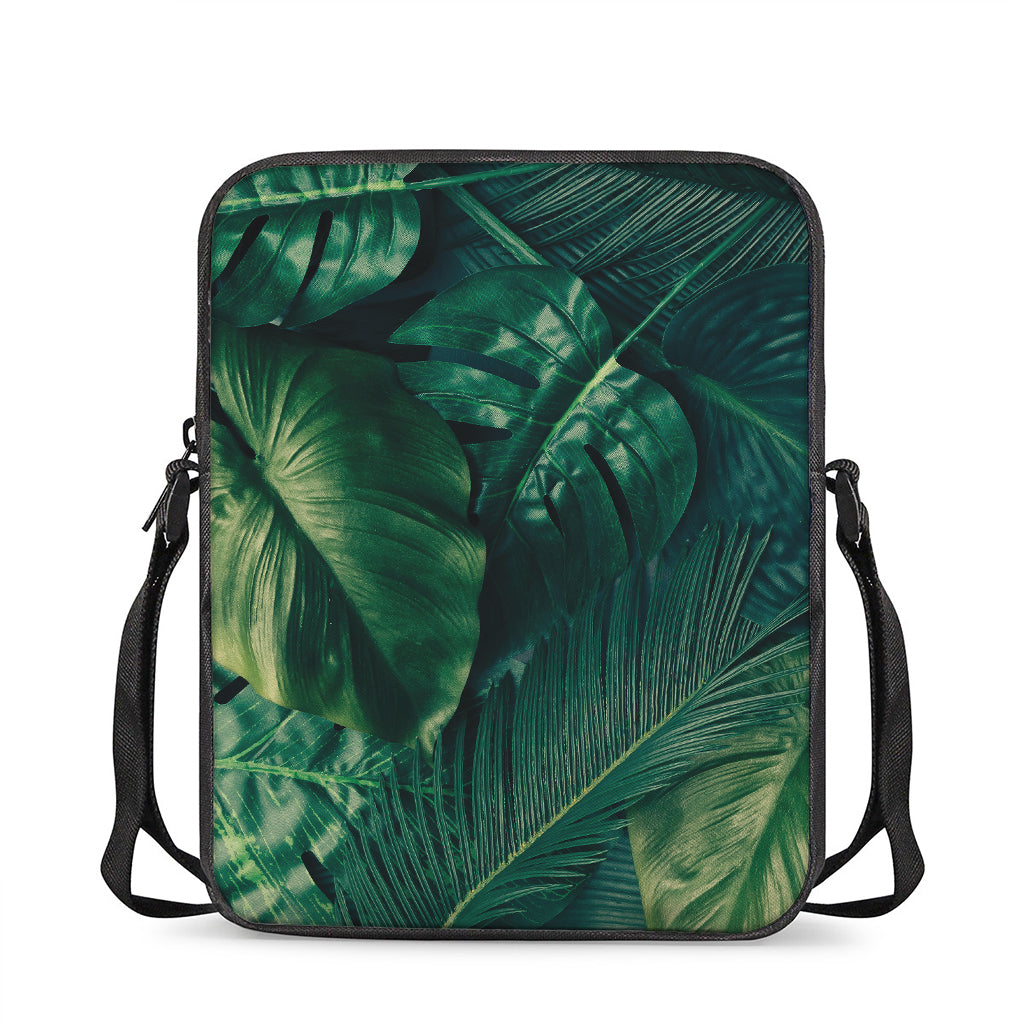 Tropical Green Leaves Print Rectangular Crossbody Bag