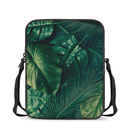 Tropical Green Leaves Print Rectangular Crossbody Bag