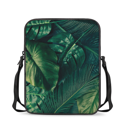 Tropical Green Leaves Print Rectangular Crossbody Bag