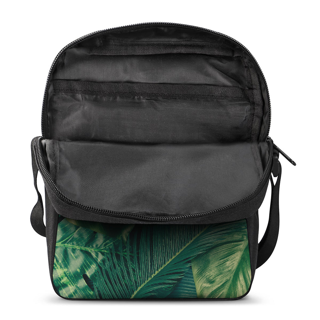Tropical Green Leaves Print Rectangular Crossbody Bag