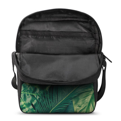 Tropical Green Leaves Print Rectangular Crossbody Bag