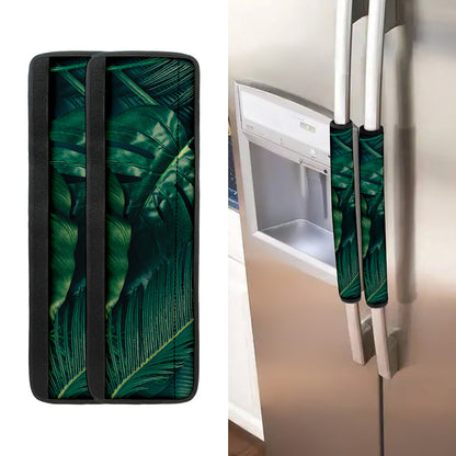 Tropical Green Leaves Print Refrigerator Handle Covers