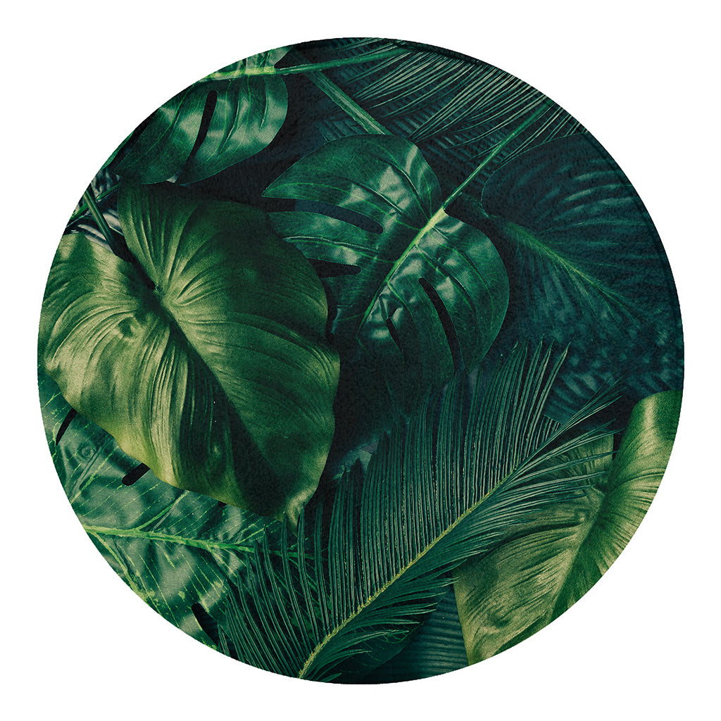 Tropical Green Leaves Print Round Blanket