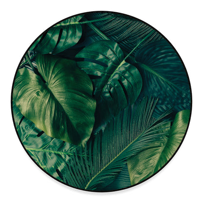 Tropical Green Leaves Print Round Floor Mat