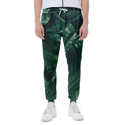 Tropical Green Leaves Print Scuba Joggers