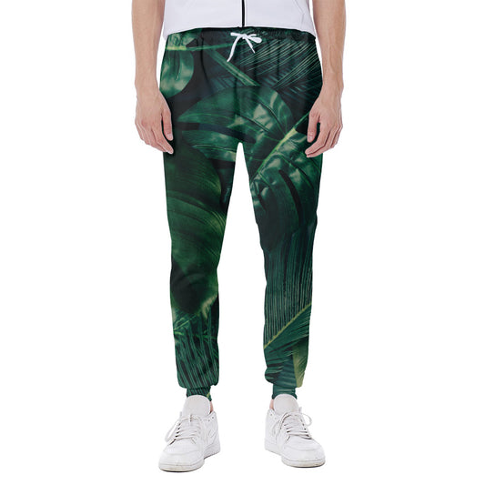 Tropical Green Leaves Print Scuba Joggers