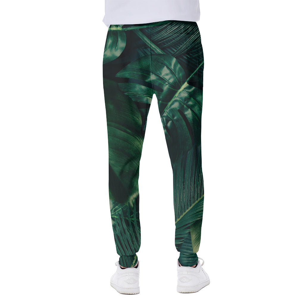 Tropical Green Leaves Print Scuba Joggers