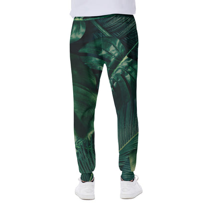 Tropical Green Leaves Print Scuba Joggers