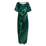Tropical Green Leaves Print Short Sleeve Long Nightdress