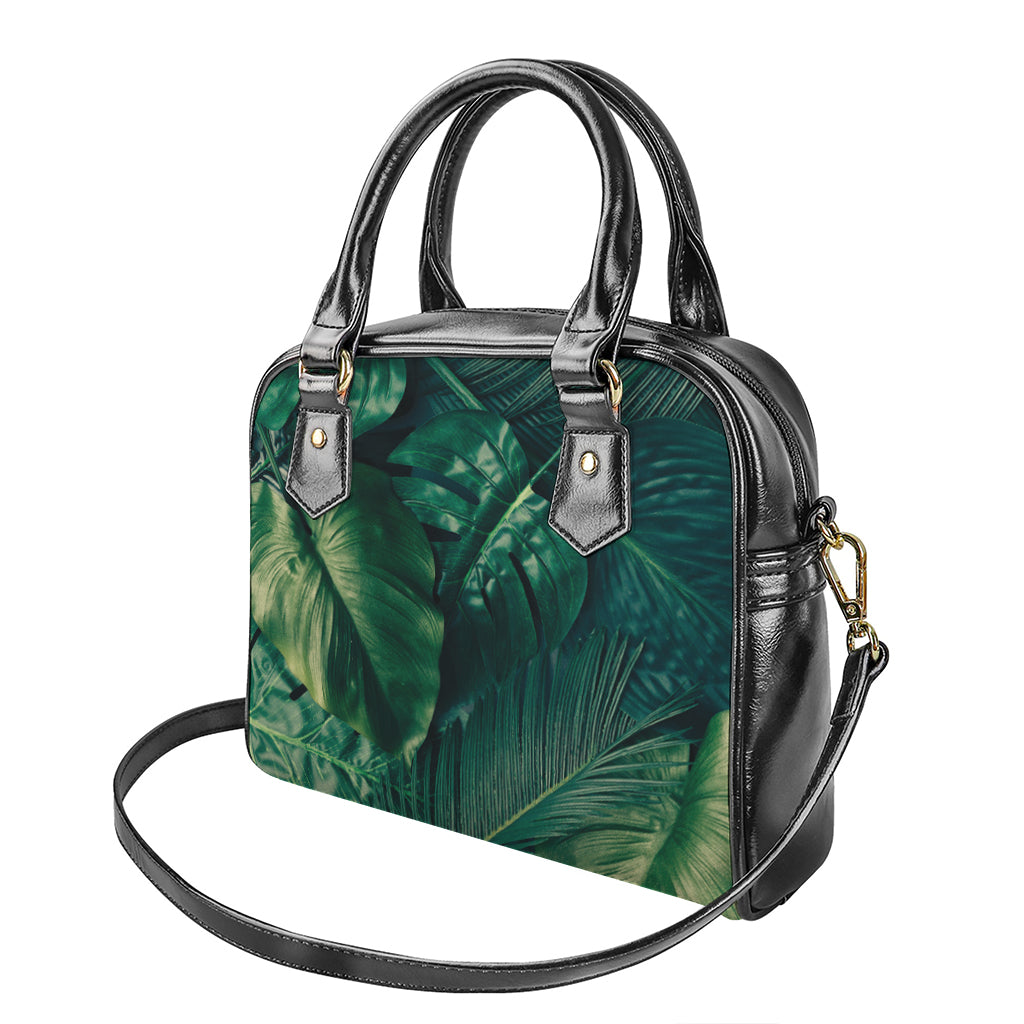Tropical Green Leaves Print Shoulder Handbag