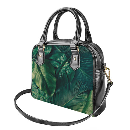 Tropical Green Leaves Print Shoulder Handbag