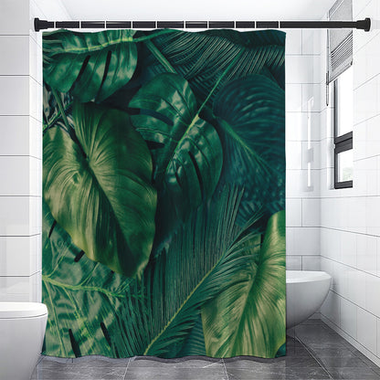 Tropical Green Leaves Print Shower Curtain