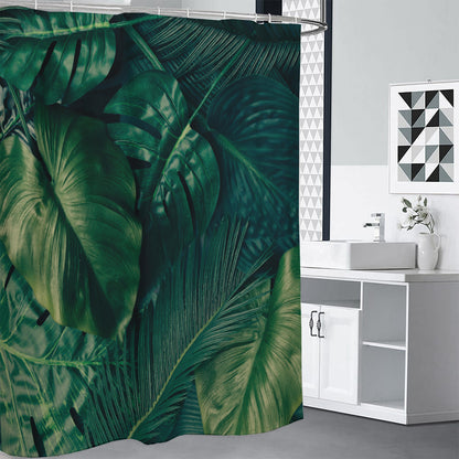Tropical Green Leaves Print Shower Curtain